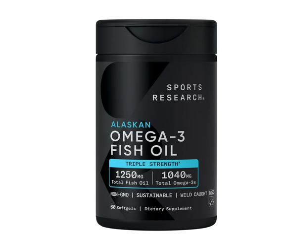 Viên Dầu Cá Omega-3 Sports Research Triple Strength 60 Viên - Hỗ Trợ Tim Mạch, Trí Não, Giảm Viêm, Không Có Mùi Tanh