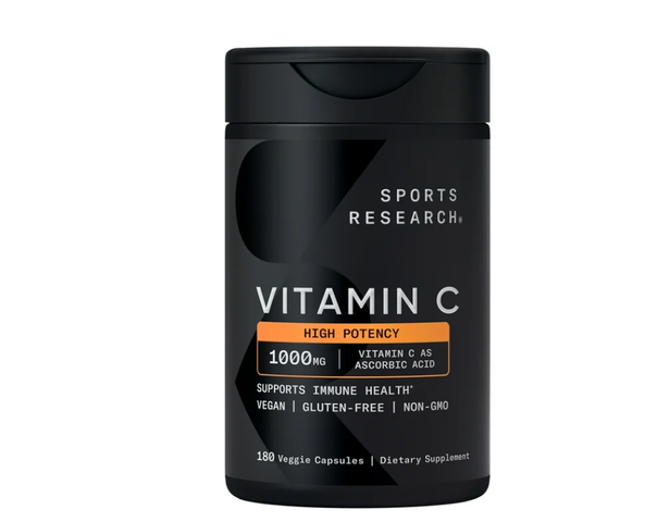 Viên Uống Bổ Sung Vitamin C Sports Research 1000mg - Hỗ Trợ Miễn Dịch, 180 Viên - An Toàn, Không Chất Độc Hại