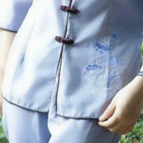 Áo Lam Đi Chùa Cổ Tàu Viền Đen Thêu Hoa Sen - Trang Phục Lễ Thanh Lịch, Chất Liệu Vải Kate Cao Cấp, Phù Hợp Mọi Kích Cỡ