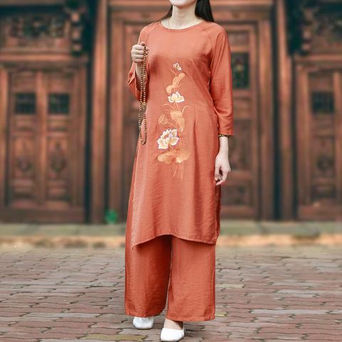 Áo Dài Cách Tân Đi Chùa Hoa Sen - Thiết Kế Hiện Đại, Thanh Lịch - Size S, M, L Cho Nữ Giới Thời Trang Việt Nam