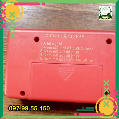 Máy niệm Phật 8 bài gồm có Chú Đại Bi, Nam Mô A Di Đà Phật, Nam Mô Quan Thế Âm Bồ Tát