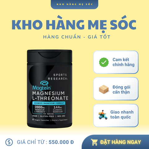 Viên bổ sung Magie Sport Research Magtein L-Threonate 2000mg – Tăng cường trí nhớ, tập trung, 87 viên thực vật, chất lượng Mỹ