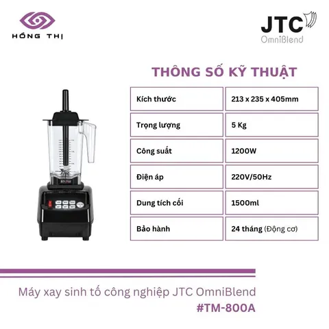 Máy Xay Sinh Tố Công Nghiệp JTC OmniBlend V TM-800A 1200W - Xay Đá, Rau Củ, Trái Cây Nhanh Chóng - Nhập Khẩu Chính Hãng