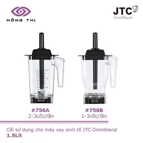 Cối Xay Sinh Tố Công Nghiệp JTC OmniBlend 1.5L - Bộ Cối, Nắp, Lưỡi Dao, Que Khuấy Bằng Nhựa Polycarbonate Chịu Lực, An Toàn Cho Sức Khỏe