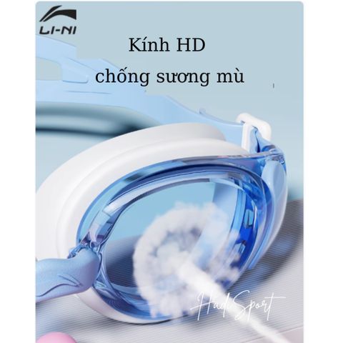 Kính bơi trẻ em LI-NING chất lượng cao, chống nước, chống sương mù, góc nhìn rộng, kèm nút tai, phù hợp từ 3-10 tuổi - LNJV246