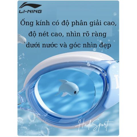 Kính bơi trẻ em LI-NING chất lượng cao, chống nước, chống sương mù, góc nhìn rộng, kèm nút tai, phù hợp từ 3-10 tuổi - LNJV246