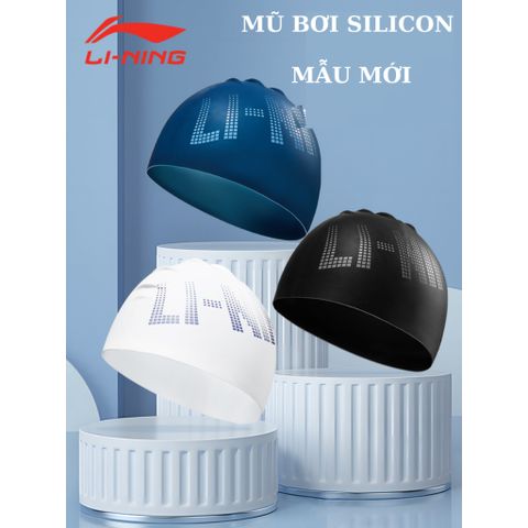 Mũ Bơi Người Lớn Lining Silicone Chống Trượt & Thấm Nước - Mẫu Mới LXMT550, Đen, Trắng, Xám, Xanh, Tím