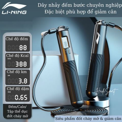 Dây Nhảy Đếm Bước LI-NING Điều Chỉnh Cho Trẻ Em & Người Lớn - Dây Nhảy Thể Thao Chống Trượt Có Màn Hình Điện Tử LJST847