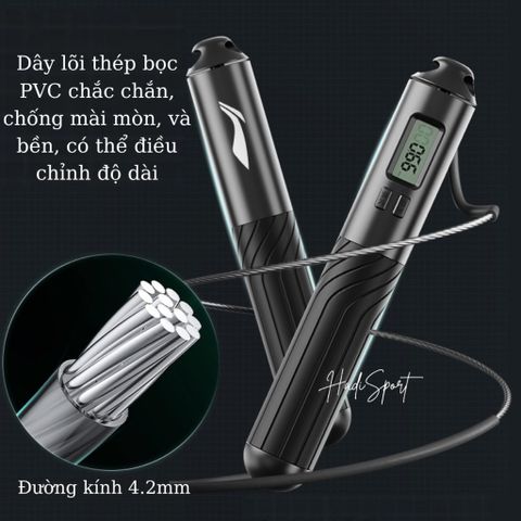 Dây Nhảy Đếm Bước LI-NING Điều Chỉnh Cho Trẻ Em & Người Lớn - Dây Nhảy Thể Thao Chống Trượt Có Màn Hình Điện Tử LJST847