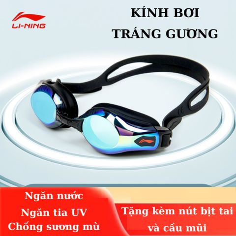 Kính bơi tráng gương LI-NING UV chống nước, chống sương mù - Bộ sản phẩm hoàn chỉnh với bịt tai và cầu mũi LXJR222