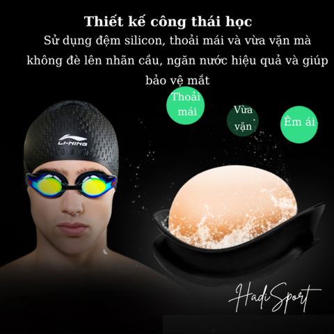 Kính bơi tráng gương LI-NING UV chống nước, chống sương mù - Bộ sản phẩm hoàn chỉnh với bịt tai và cầu mũi LXJR222