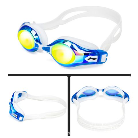 Kính bơi tráng gương LI-NING UV chống nước, chống sương mù - Bộ sản phẩm hoàn chỉnh với bịt tai và cầu mũi LXJR222