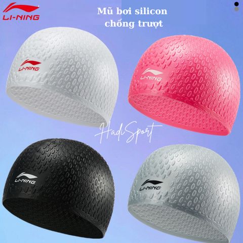 Mũ Bơi Người Lớn LI-NING Chống Trượt, Chống Thấm Nước - Dành Cho Phụ Nữ Tóc Dài - Thiết Kế 3D Thoải Mái LSJK818-1
