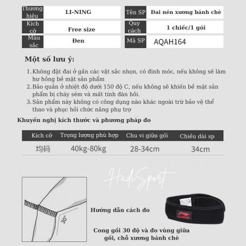 Đai Bảo Vệ Xương Bánh Chè LI-NING Chạy Bộ, Tập Gym - Giúp Bảo Vệ Khớp Gối, Thoáng Khí, Co Giãn, Freesize