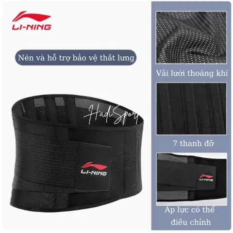Đai bảo vệ thắt lưng Lining LQAN280 - Hỗ trợ bảo vệ eo, phục hồi chấn thương, thoáng khí, cao cấp cho gym và lao động nặng