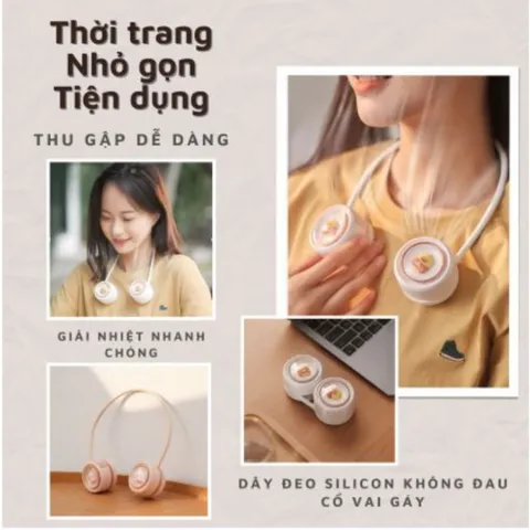 Quạt Tích Điện Mini Đeo Cổ Không Cánh Sạc USB Dễ Thương với 3 tốc độ gió Pin siêu lâu HOT 2023