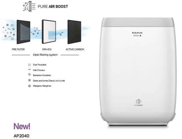 Máy lọc không khí Taurus AP2040 - Lọc hiệu quả 99.5% cho không gian 75m2, chế độ ban đêm yên tĩnh 22dB, cảm biến PM2.5 thông minh