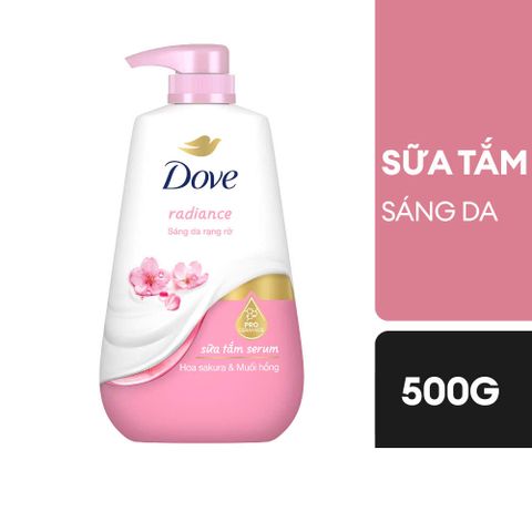 Sữa Tắm Serum Dove Hoa Anh Đào & Muối Hồng Radiance 500g - Làm Sạch & Nuôi Dưỡng Da Mềm Mại, Hương Hoa Ngọt Ngào Tươi Mát