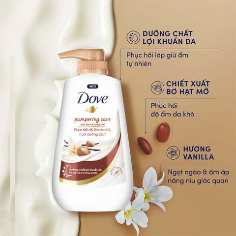 Sữa Tắm Serum Dove Bơ Hạt Mỡ & Vanilla 500g - Dưỡng Ẩm Hiệu Quả, Làm Mềm Da, Hương Thơm Ngọt Ngào Chăm Sóc Da Khô