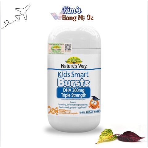 Viên Nhai Nature's Way Kids Smart Bursts DHA 300mg Hỗ Trợ Phát Triển Não Bộ Cho Trẻ Em - 50 Viên Nhập Khẩu Chính Ngạch