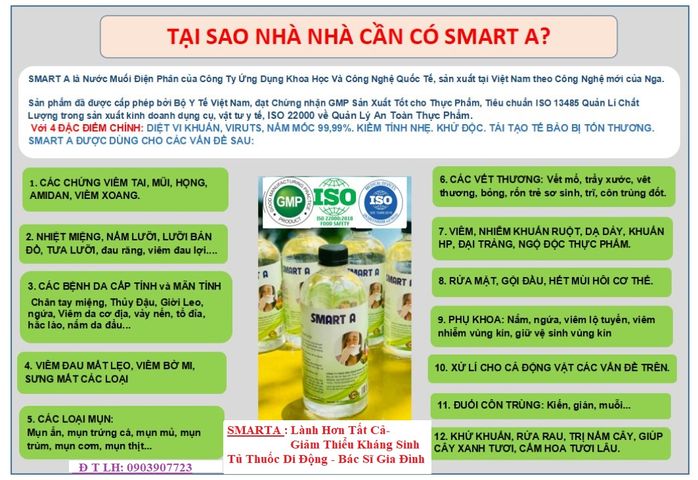 Dung Dịch Sát Khuẩn SmartA 500ml - Khử Khuẩn Da, Vệ Sinh Mũi Họng, An Toàn Cho Gia Đình, Được Sản Xuất Tại Việt Nam