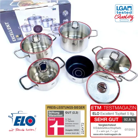 Bộ Nồi Inox Elo Excellent 5 Món Chất Liệu Thép Không Gỉ - An Toàn và Tiện Dụng Cho Mọi Loại Bếp