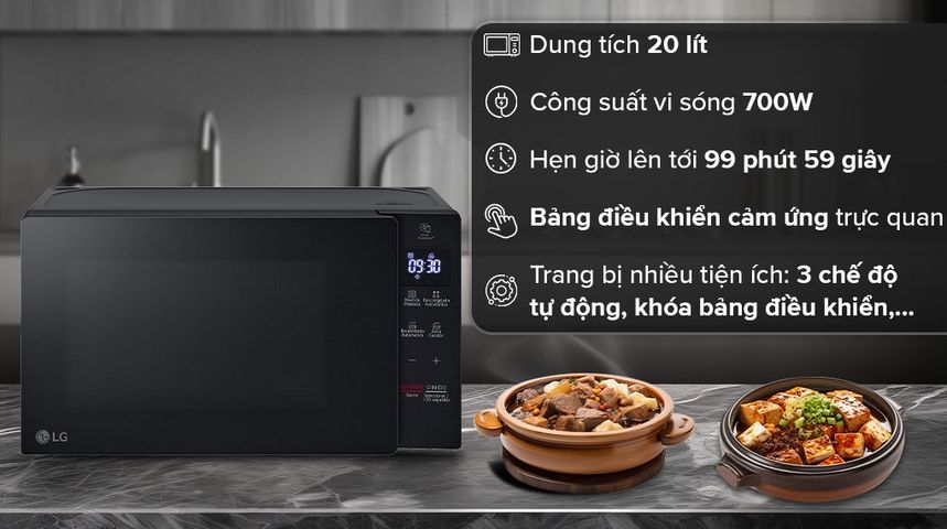 Lò Vi Sóng LG MS2032GAS 20 Lít - Thiết Kế Hiện Đại, Công Suất 700W, Chất Liệu Thép Không Gỉ Easy Clean™