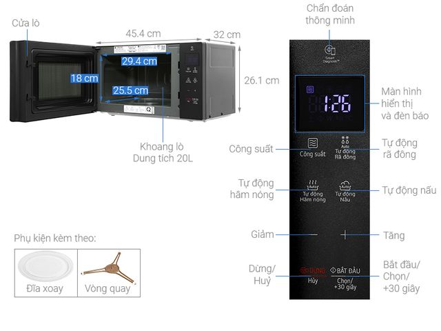 Lò Vi Sóng LG MS2032GAS 20 Lít - Thiết Kế Hiện Đại, Công Suất 700W, Chất Liệu Thép Không Gỉ Easy Clean™