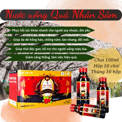 Nước Uống Quả Nhân Sâm Ginseng Berry S Drink - Hộp 10 Chai 100ml, Nước Giải Khát Bổ Dưỡng Từ Hàn Quốc, Tăng Cường Sức Khỏe