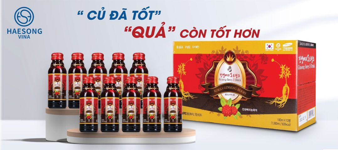 Nước Uống Quả Nhân Sâm Ginseng Berry S Drink - Hộp 10 Chai 100ml, Nước Giải Khát Bổ Dưỡng Từ Hàn Quốc, Tăng Cường Sức Khỏe