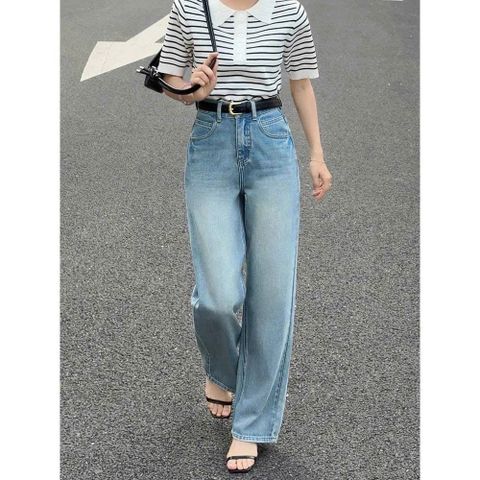 Quần Jeans Ống Rộng Màu Xanh Size L - Thời Trang Năng Động WGWE Dành Cho Phái Đẹp, Gợi Cảm Chất Liệu Jean Úc