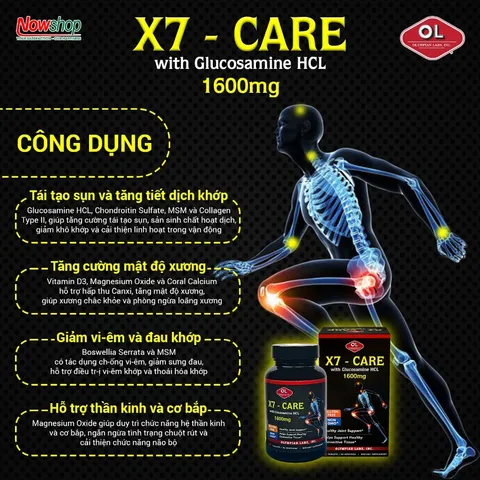 Viên uống bổ khớp X7-Care Olympian Labs 60 viên - Glucosamine, hỗ trợ giảm đau và tái tạo dịch khớp cho người thoái hóa khớp.