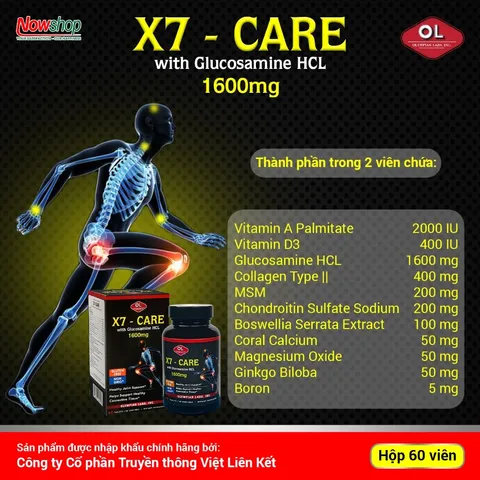 Viên uống bổ khớp X7-Care Olympian Labs 60 viên - Glucosamine, hỗ trợ giảm đau và tái tạo dịch khớp cho người thoái hóa khớp.