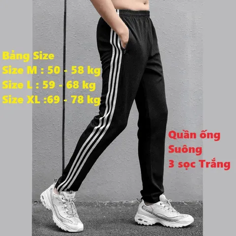 Quần Jogger Thể Thao Nỉ Unisex - Suông 3 Sọc Trắng, Thích Hợp Cho Nam Nữ (40-86kg), Dễ Phối Đồ, Thời Trang Năng Động