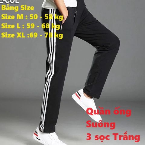 Quần Jogger Thể Thao Nỉ Unisex - Suông 3 Sọc Trắng, Thích Hợp Cho Nam Nữ (40-86kg), Dễ Phối Đồ, Thời Trang Năng Động