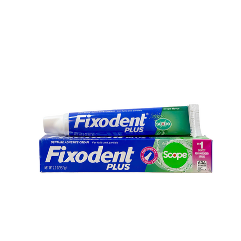 Keo Dán Hàm Giả Fixodent Plus Scope Hương Bạc Hào 57g - Giữ Cố Định Mạnh Mẽ, Hơi Thở Thơm Mát, Chăm Sóc Răng Miệng