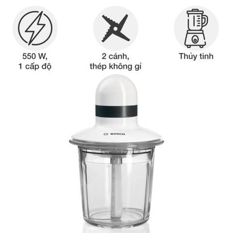 Máy Xay Thịt Bosch MMR15A1 - Công Suất 550W, Dung Tích 1.5L, Chất Liệu Thủy Tinh, Xay Thịt, Hoa Quả, Gia Vị, Phụ Kiện An Toàn
