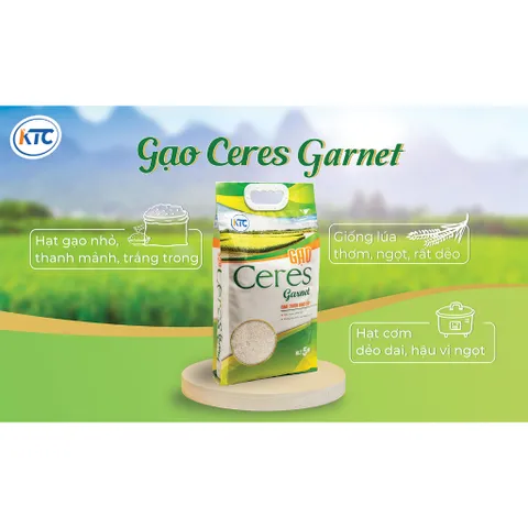 Gạo Ceres Garnet KTC Food 5kg - Hạt Gạo Dài, Ngọt, Dẻo Ngon, Tự Nhiên, An Toàn Cho Sức Khỏe, Xuất Xứ Việt Nam