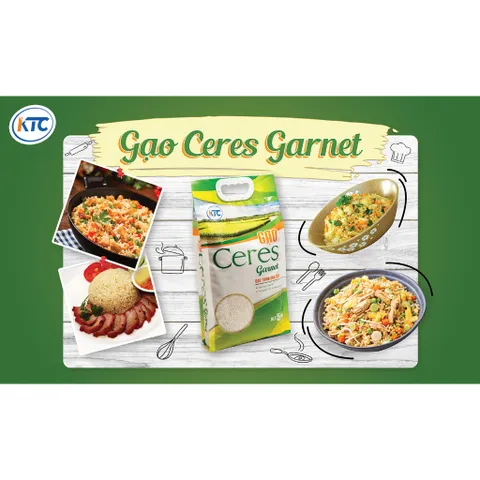 Gạo Ceres Garnet KTC Food 5kg - Hạt Gạo Dài, Ngọt, Dẻo Ngon, Tự Nhiên, An Toàn Cho Sức Khỏe, Xuất Xứ Việt Nam