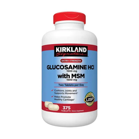 Viên uống bổ khớp Kirkland Signature Glucosamine HCL & MSM 1500mg - Hỗ trợ sức khỏe xương khớp, 375 viên Mỹ