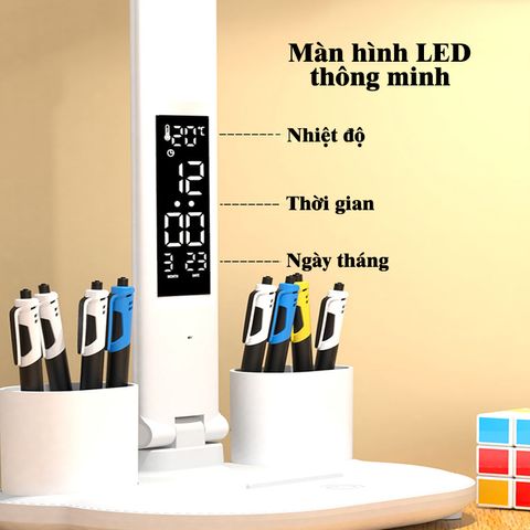 Đèn Bàn Học Chống Cận 3 Chế Độ Có Đồng Hồ - Bóng LED Bền, Thiết Kế Hiện Đại, 360 Độ Gập Gọn Cho Trẻ Em Học Tập