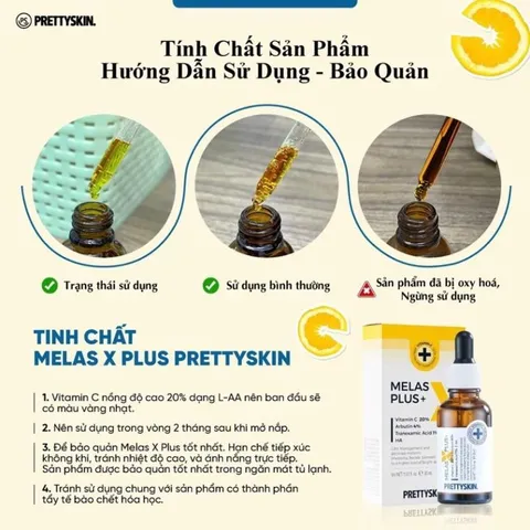 Tinh Chất Dưỡng Trắng Mờ Thâm Nám Prettyskin Melas X Plus 30ml - Serum Vitamin C 20% Giúp Làm Đều Màu Da, Mờ Nám Tàn Nhang
