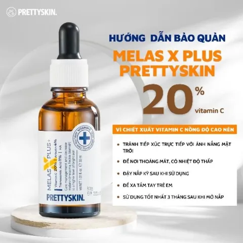 Tinh Chất Dưỡng Trắng Mờ Thâm Nám Prettyskin Melas X Plus 30ml - Serum Vitamin C 20% Giúp Làm Đều Màu Da, Mờ Nám Tàn Nhang