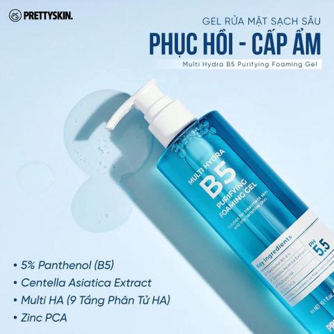 Gel Rửa Mặt PrettySkin Multi Hydra B5 300ml - Sữa Rửa Mặt Làm Sạch Sâu, Cấp Ẩm, Kiểm Soát Dầu Chuyên Sâu cho Da Nhạy Cảm
