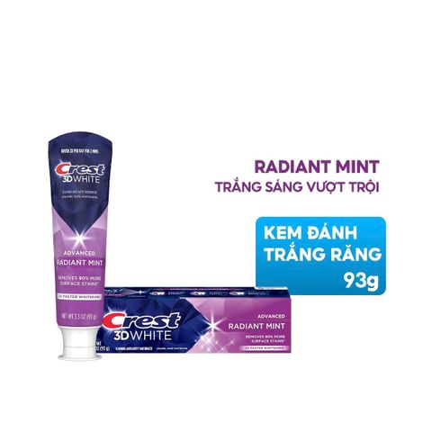 Kem Đánh Răng Crest 3D White Radiant Mint 93g - Làm Trắng Răng, Ngăn Ngừa Sâu Răng, Lành Tính, Hương Bạc Hà Tươi Mát