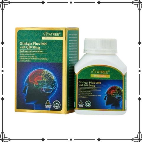 [Nhập khẩu] Viên uống bổ não Vitatree Ginkgo Plus 6000 with Q10 50mg hộp 60 viên - dii.