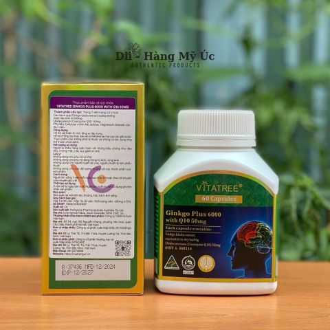 [Nhập khẩu] Viên uống bổ não Vitatree Ginkgo Plus 6000 with Q10 50mg hộp 60 viên - dii.