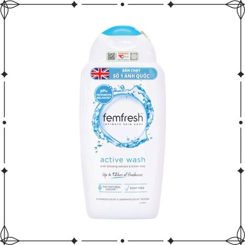 Dung dịch vệ sinh phụ nữ Femfresh Active Wash 250ml - Tươi mát, năng động cho mọi độ tuổi, hỗ trợ vùng kín khỏe mạnh