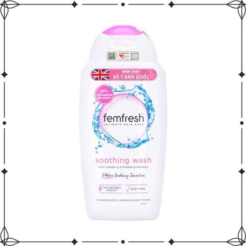 Dung dịch vệ sinh phụ nữ Femfresh Soothing Wash 250ml - Hỗ trợ kháng viêm, tươi mát, an toàn cho mọi phụ nữ.