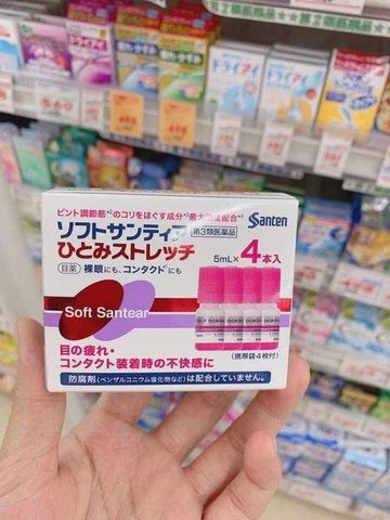 Santen Nước Nhỏ Mắt Soft Santear Hitomi Stretch 5ml x 4 chai Đỏ Mỏi Mắt Nhật Bản